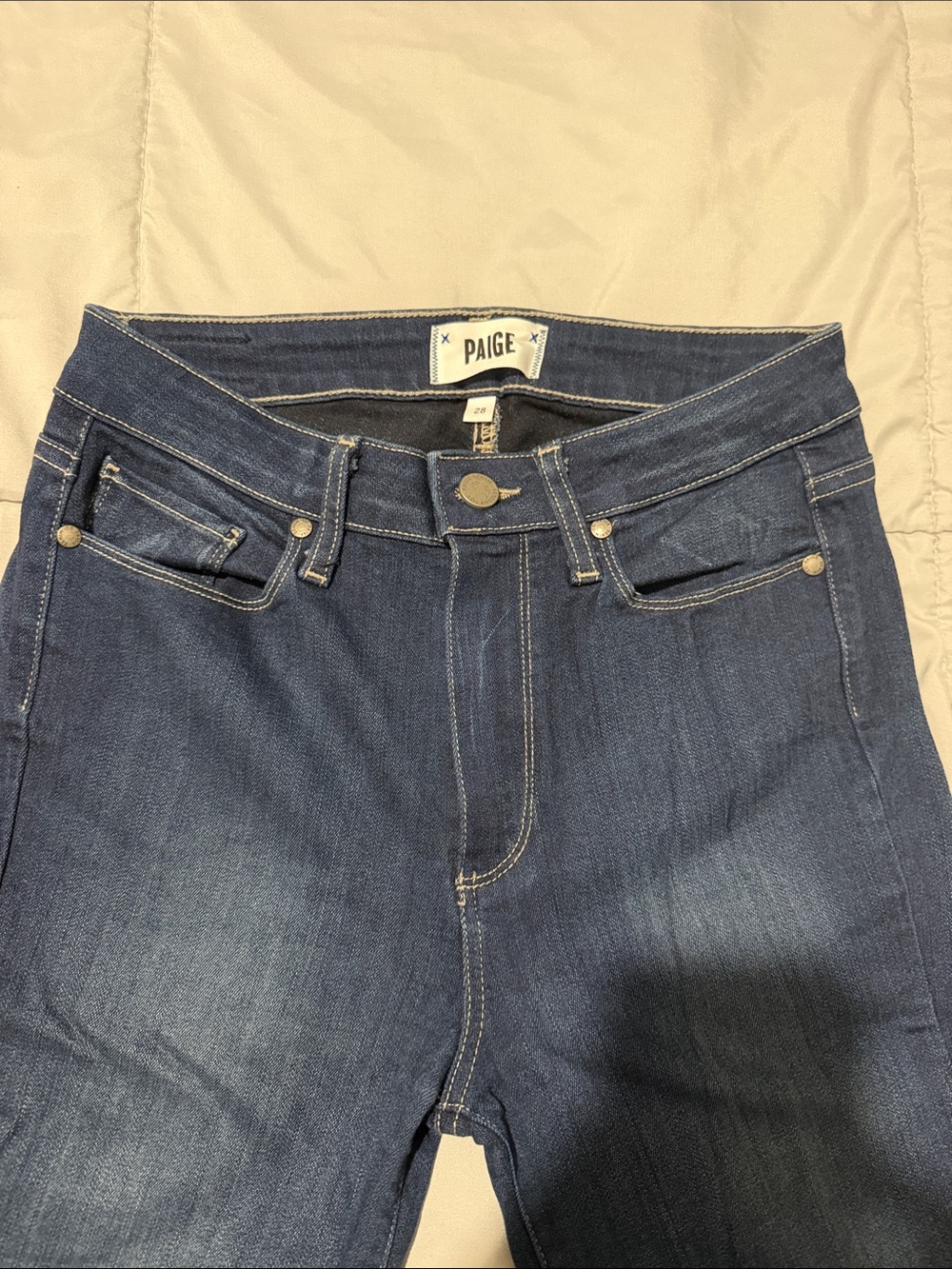 PAIGE High-Rise Dark Blue Stretch Denim Jeans
